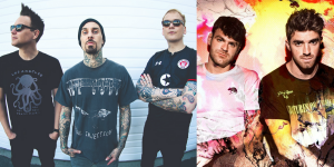 Montagem da banda Blink-182 com o duo The Chaismokers