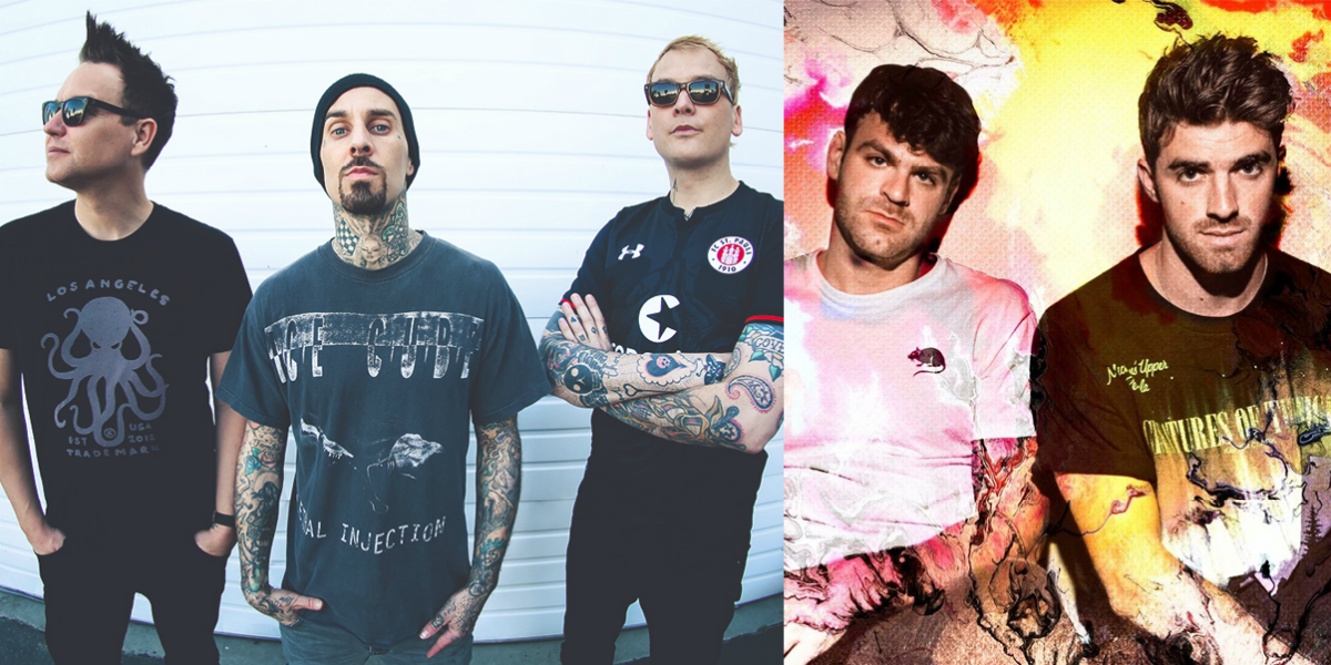 Montagem da banda Blink-182 com o duo The Chaismokers