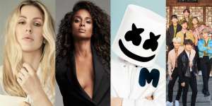 Fotos de Ellie Goulding, Ciara, Marshmello e BTS em montagem uma ao lado da outra, para divulgar o Summer Concert Series do GMA