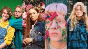 Brenn, Sigrid, Aurora e girl in red para ilustrar a matéria sobre artistas noruegueses