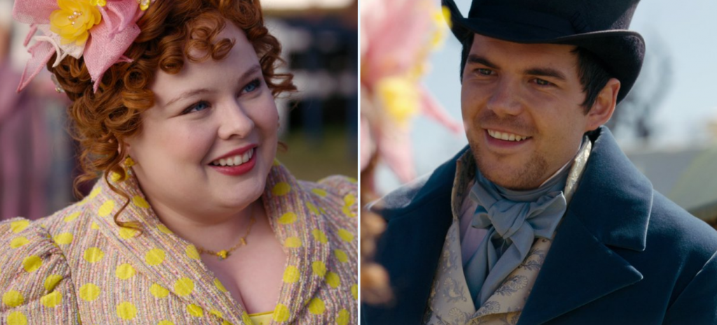 Colin e Penelope da série Bridgerton em foto divulgada pela Netflix para anunciar 3ª temporada de Bridgerton pelo Twitter Netflix Brasil