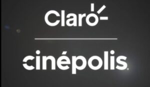 Logos estilizados da Claro e da Cinépolis em fundo escuro, representando a parceria entre as marcas para desconto em ingressos de cinema.