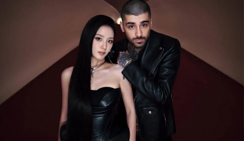 zayn e jisoo em imagem promocional para o single "eyes closed"