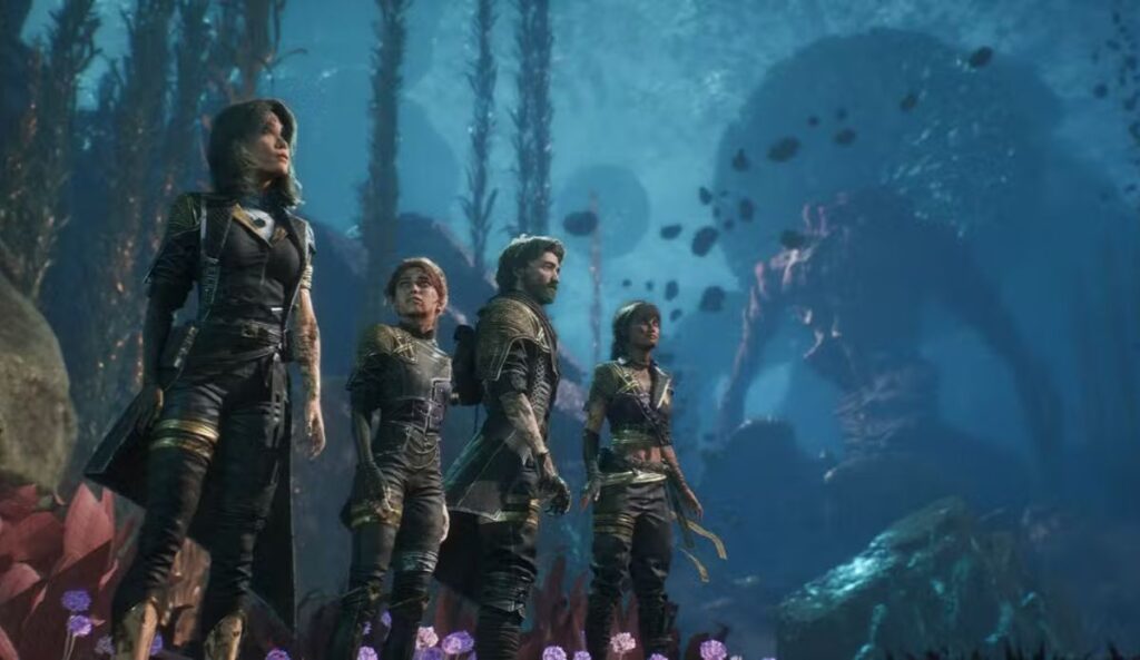 Personagens de Clair Obscur: Expedition 33 exploram um cenário submerso e fantástico no jogo vencedor do Jogo do Ano no The Game Awards 2025.