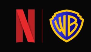 Logos da Netflix e da Warner Bros. lado a lado sobre fundo preto, representando o acordo de compra entre as duas empresas.