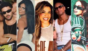 Montagem com cinco artistas brasileiros em destaque para o Carnaval 2026