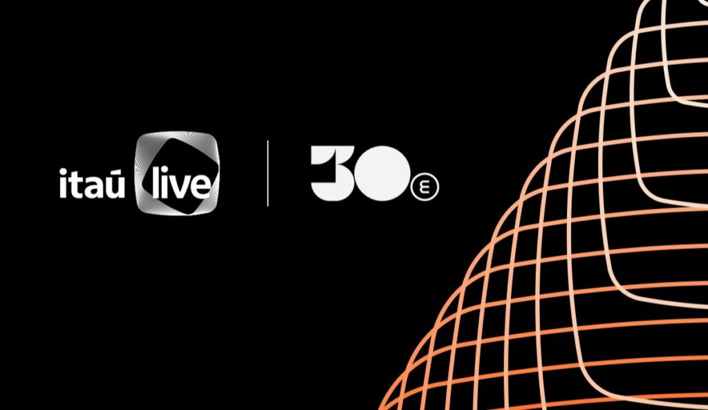 Logos do Itaú Live e da produtora 30e anunciando parceria para realização de shows no Brasil
