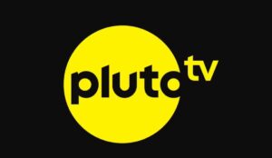 Logo da Pluto TV em fundo preto com círculo amarelo e texto “pluto tv”, ilustrando os lançamentos da Pluto TV em abril de 2026