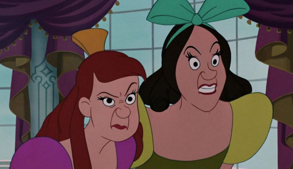 Anastasia e Drizella na animação Cinderela, personagens que ganharão live-action da Disney