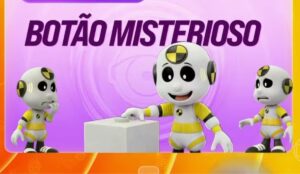Ilustração do Botão Misterioso no BBB 26 com personagens estilo dummy ao redor do dispositivo