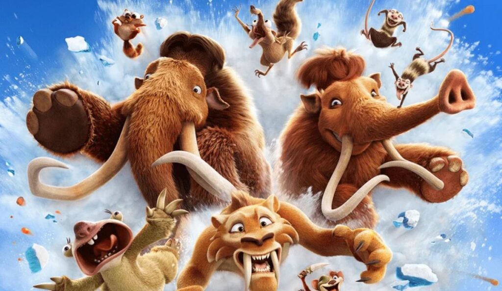 Pôster oficial de “A Era do Gelo 6: Ponto de Ebulição” mostra Manny, Sid, Diego, Ellie e Scrat reunidos na nova aventura da franquia de animação, que estreia nos cinemas em 2027.